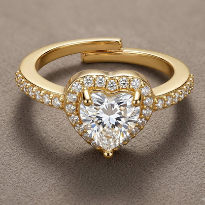 Golden Romance CZ Heart Ring