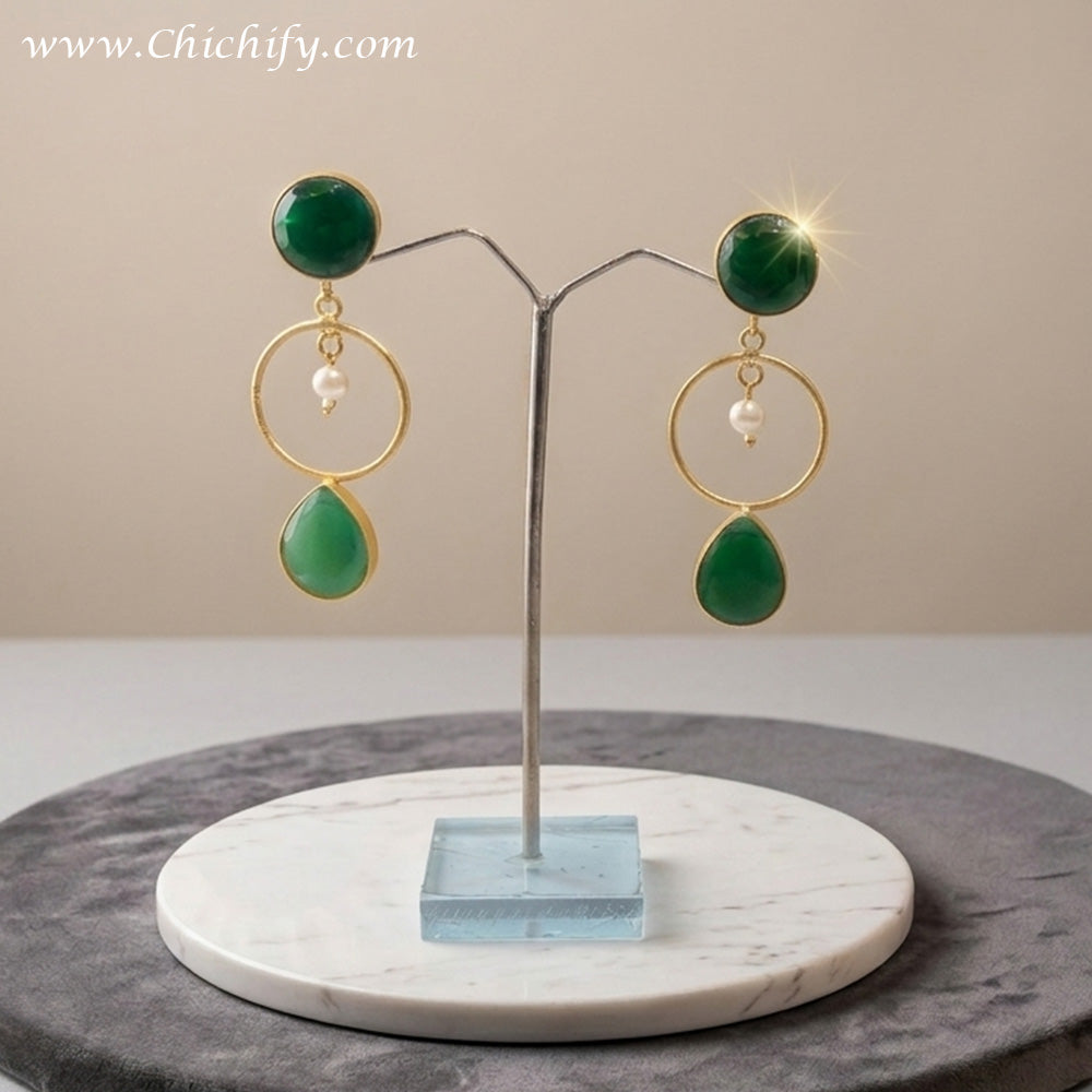 Monalisa Brass Matt Drop Trendy Green Fashion Earring