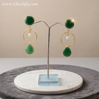 Monalisa Brass Matt Drop Trendy Green Fashion Earring
