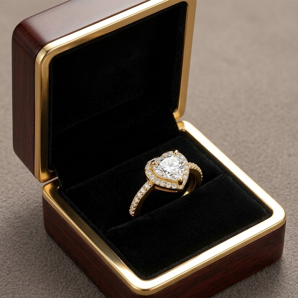 Golden Romance CZ Heart Ring