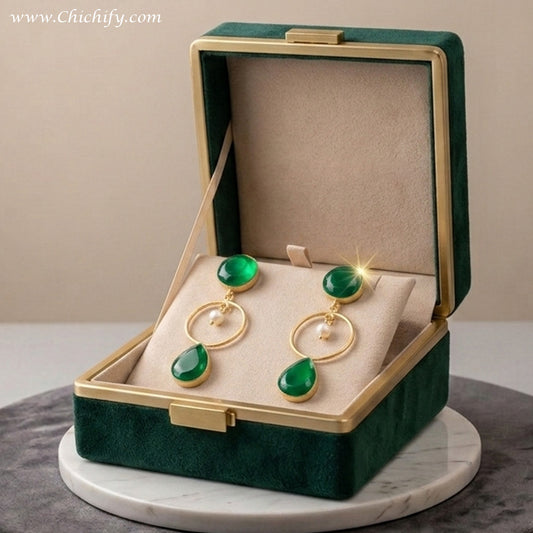 Monalisa Brass Matt Drop Trendy Green Fashion Earring