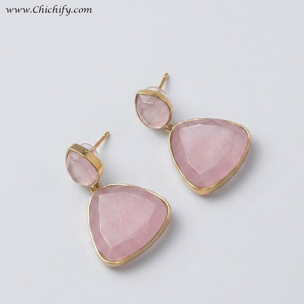 Monalisa Brass Matt Trendy Baby Pink Triangular Fashion Earring