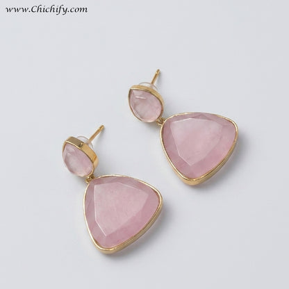 Monalisa Brass Matt Trendy Baby Pink Triangular Fashion Earring