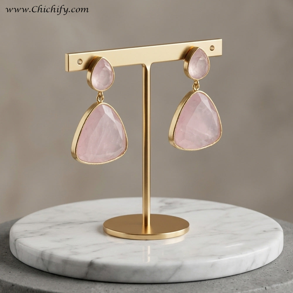 Monalisa Brass Matt Trendy Baby Pink Triangular Fashion Earring