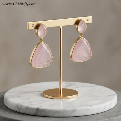 Monalisa Brass Matt Trendy Baby Pink Triangular Fashion Earring