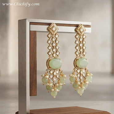 Kashmiri Mint Crystal Chandelier Earrings