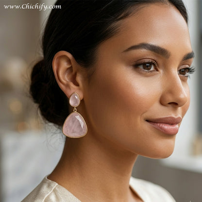 Monalisa Brass Matt Trendy Baby Pink Triangular Fashion Earring