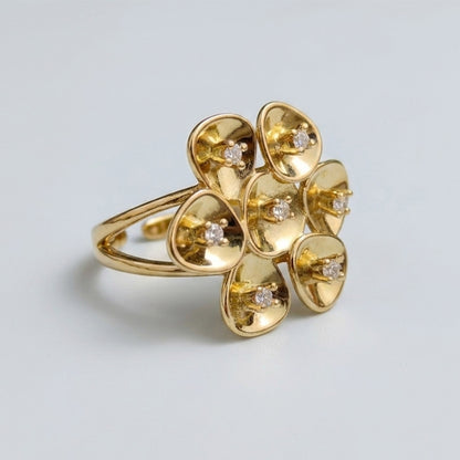 Golden Orchid Bloom Ring – Floral Adjustable Statement Ring for Women