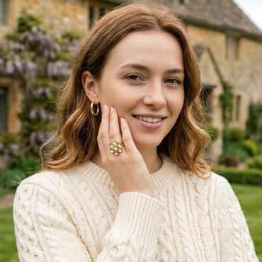 Golden Orchid Bloom Ring – Floral Adjustable Statement Ring for Women