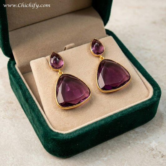 Monalisa Brass Matt Trendy Purple Triangular Fashion Earring