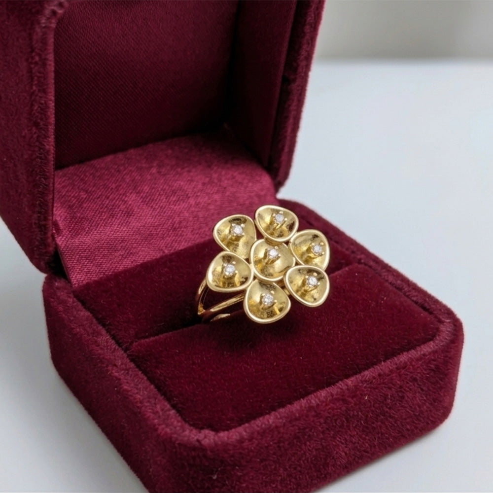 Golden Orchid Bloom Ring – Floral Adjustable Statement Ring for Women