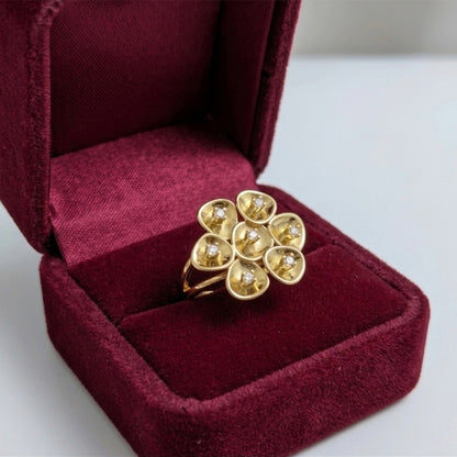 Golden Orchid Bloom Ring – Floral Adjustable Statement Ring for Women