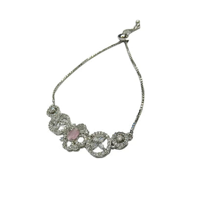 Silver AD Pink Square Designer Bracelet