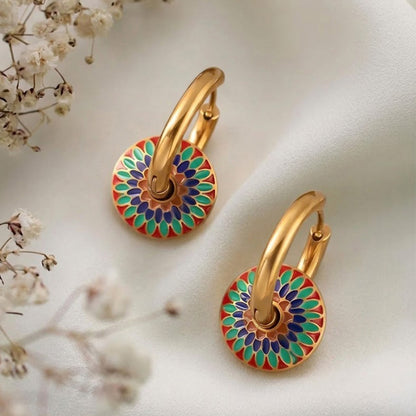 Moroccan Design Mosaic Gold Hoop Earrings