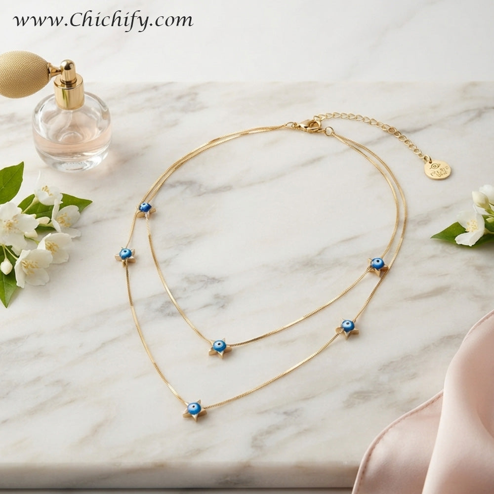 Aurora Evil Eye Double Layered Chain