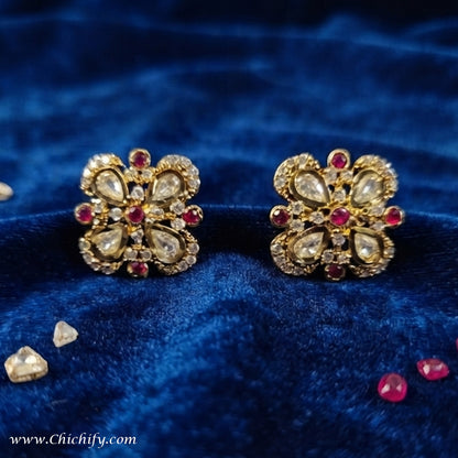 Rajwadha Ruby Polki Floral Stud Earrings
