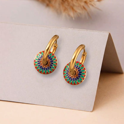 Moroccan Design Mosaic Gold Hoop Earrings