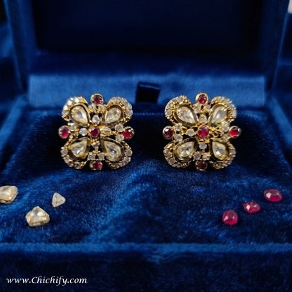 Rajwadha Ruby Polki Floral Stud Earrings
