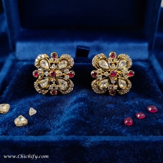 Rajwadha Ruby Polki Floral Stud Earrings
