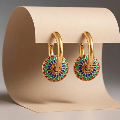 Moroccan Design Mosaic Gold Hoop Earrings