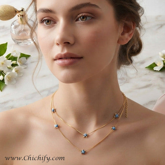 Aurora Evil Eye Double Layered Chain
