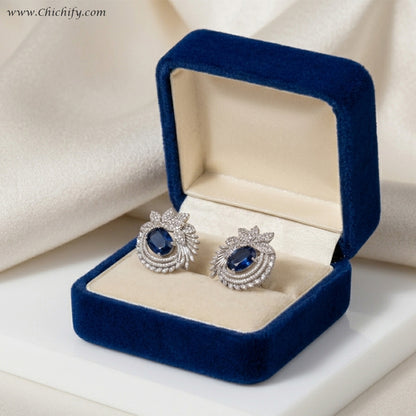 AD Cubic Zirconia Sapphire Blue Stone Stylish Silver Earring