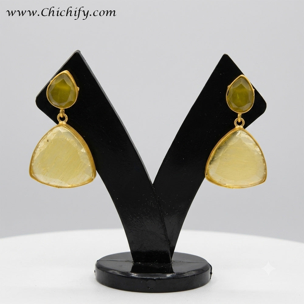 Monalisa Brass Matt Trendy Yellow Triangular Fashion Earring