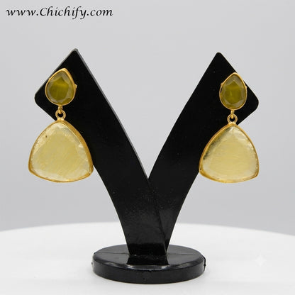 Monalisa Brass Matt Trendy Yellow Triangular Fashion Earring