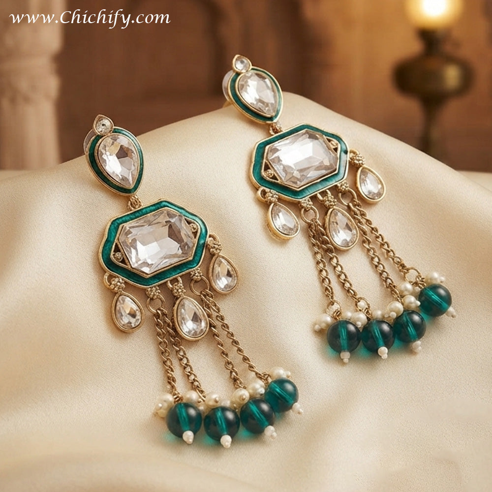 Rajwadha Emerald Cascade Statement Earrings
