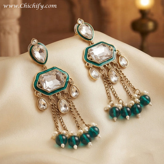 Rajwadha Emerald Cascade Statement Earrings