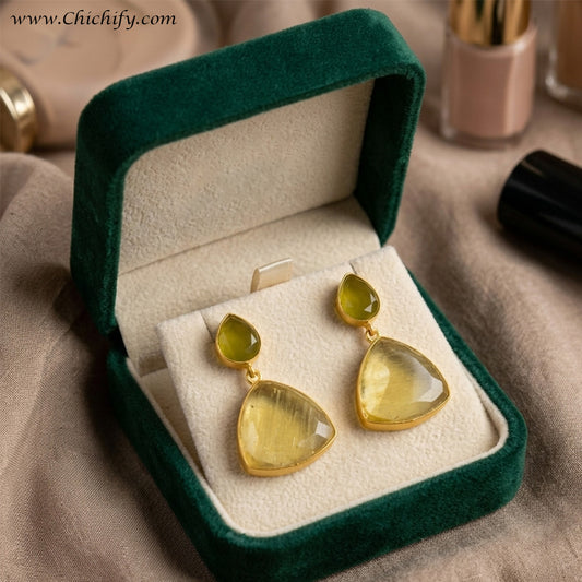 Monalisa Brass Matt Trendy Yellow Triangular Fashion Earring
