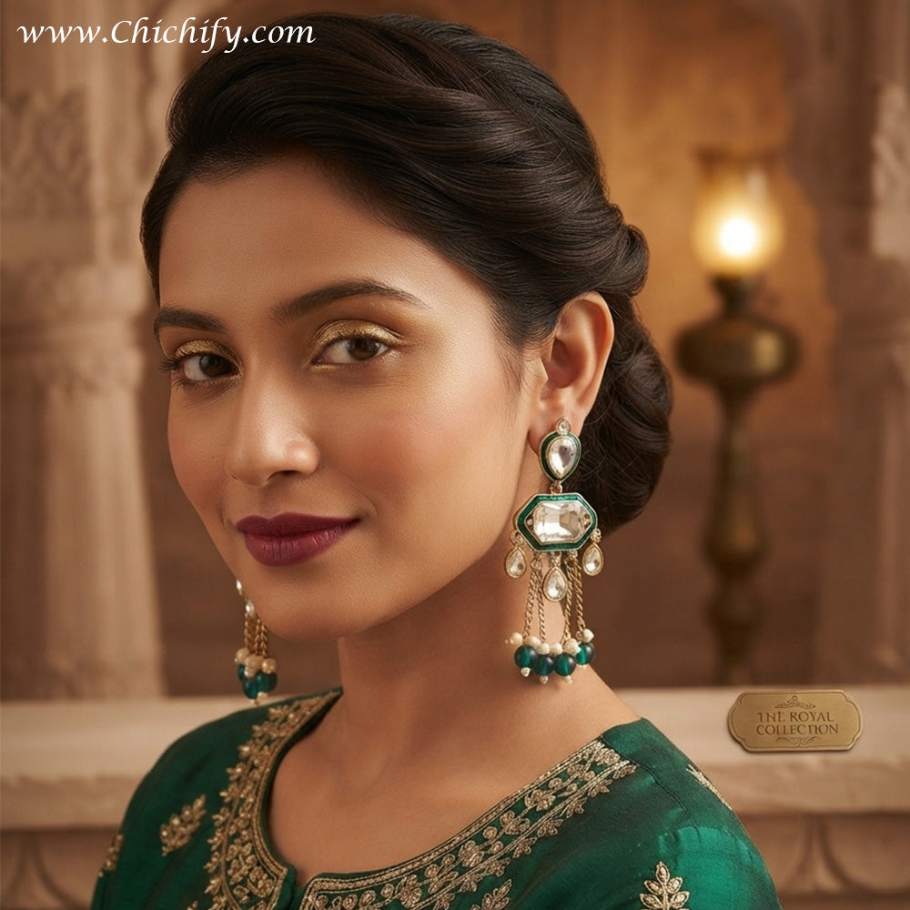 Rajwadha Emerald Cascade Statement Earrings