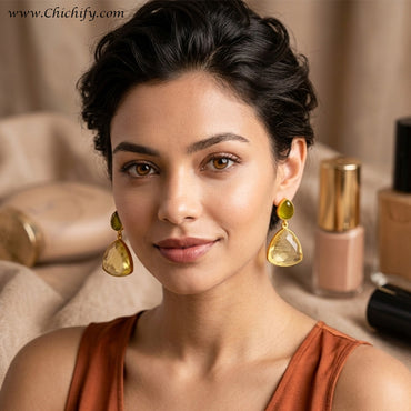 Monalisa Brass Matt Trendy Yellow Triangular Fashion Earring