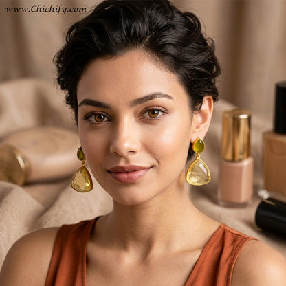 Monalisa Brass Matt Trendy Yellow Triangular Fashion Earring