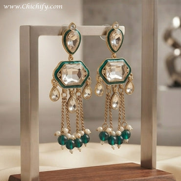 Rajwadha Emerald Cascade Statement Earrings