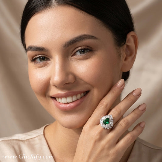 Premium Emerald Crystal Adjustable Ring