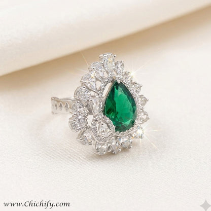 Premium Emerald Crystal Adjustable Ring