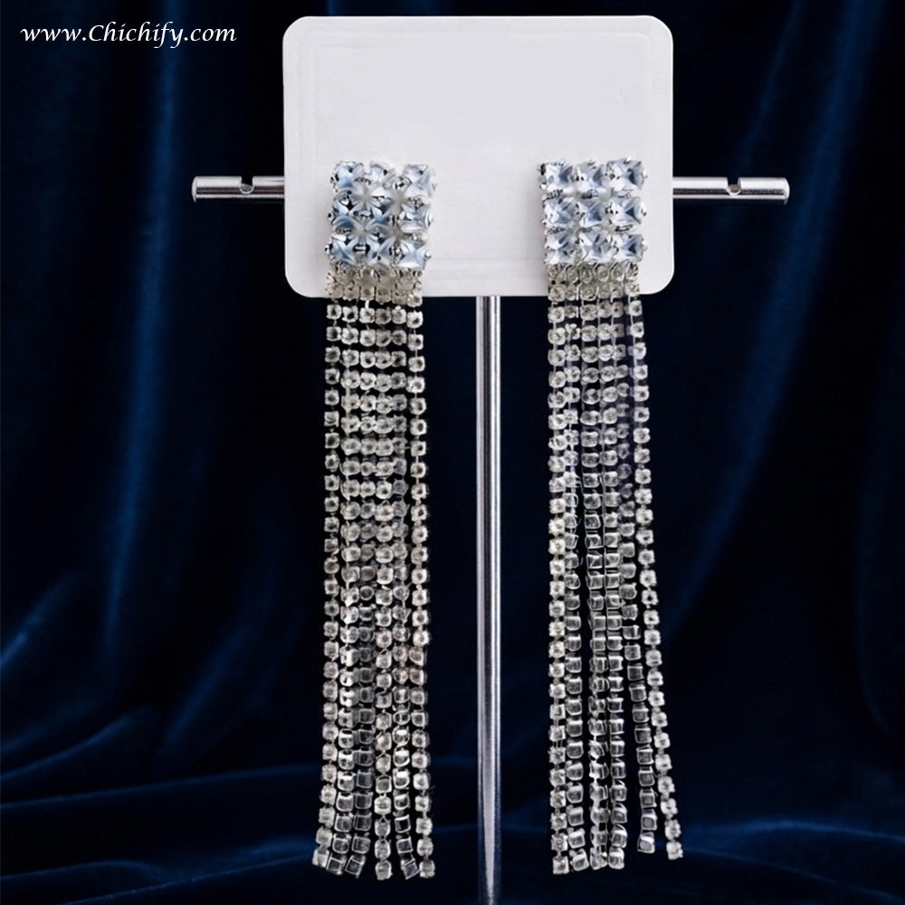 Crystal Cascade Tassel Earrings