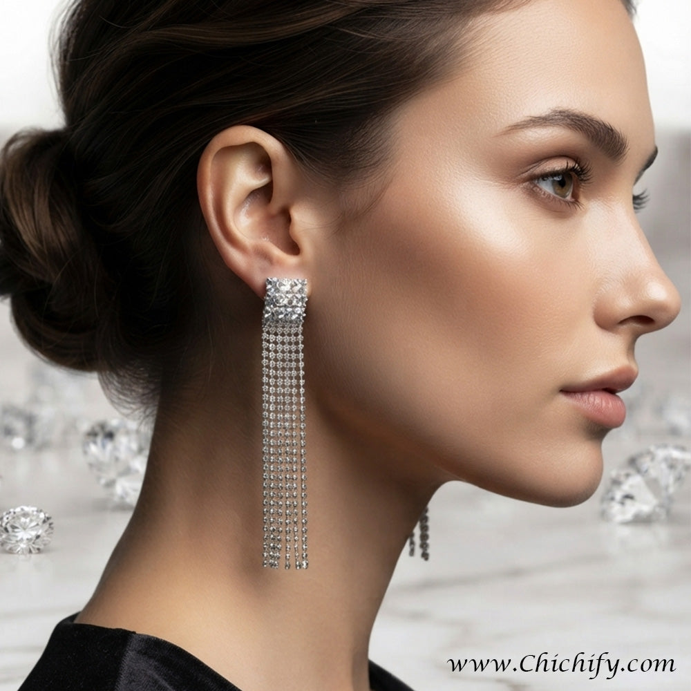 Crystal Cascade Tassel Earrings
