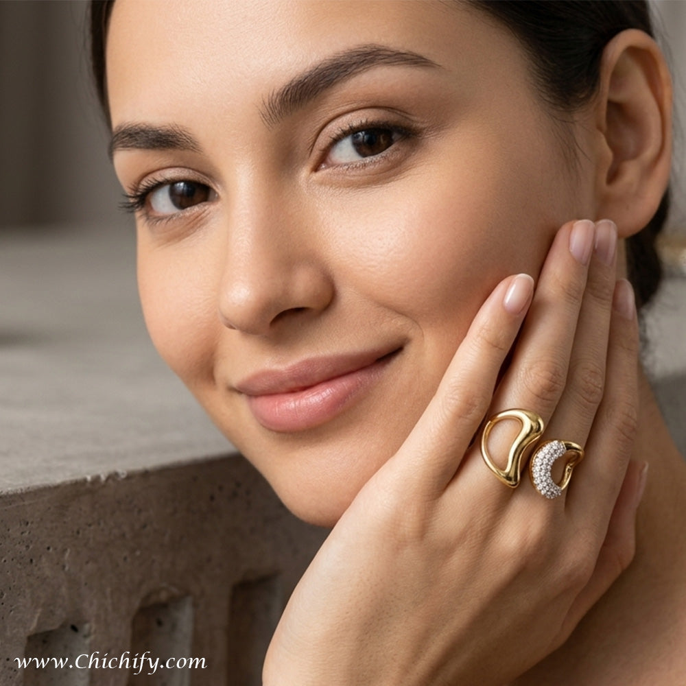 Duet Curves Designer Ring – Elegant Adjustable Statement Ring for Women