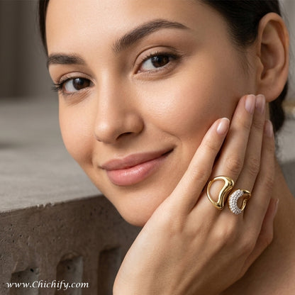 Duet Curves Designer Ring – Elegant Adjustable Statement Ring for Women
