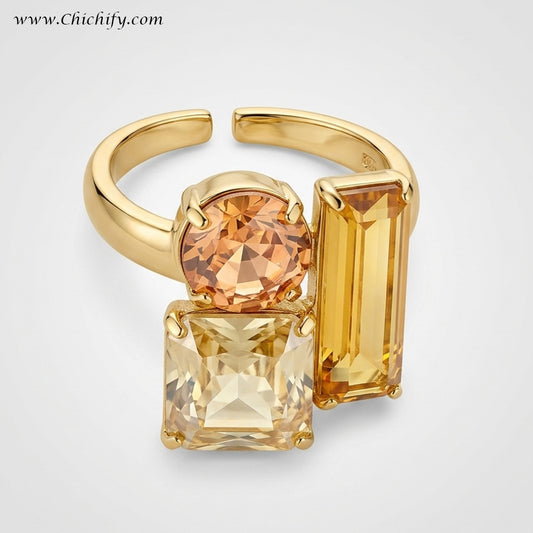 Golden Geometry Open Ring – Modern Adjustable Statement Ring for Women