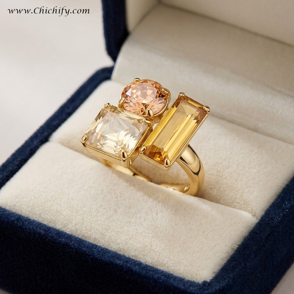 Golden Geometry Open Ring – Modern Adjustable Statement Ring for Women