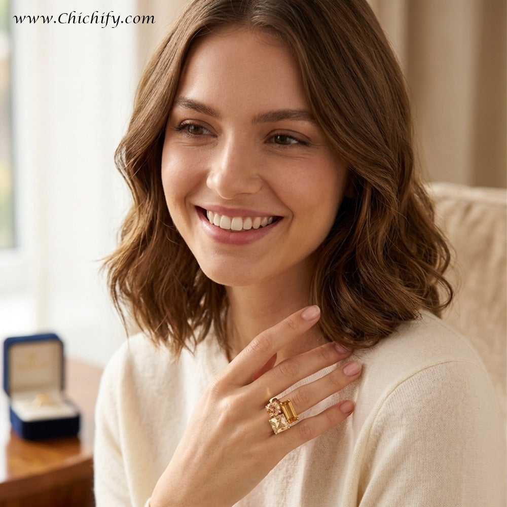 Golden Geometry Open Ring – Modern Adjustable Statement Ring for Women