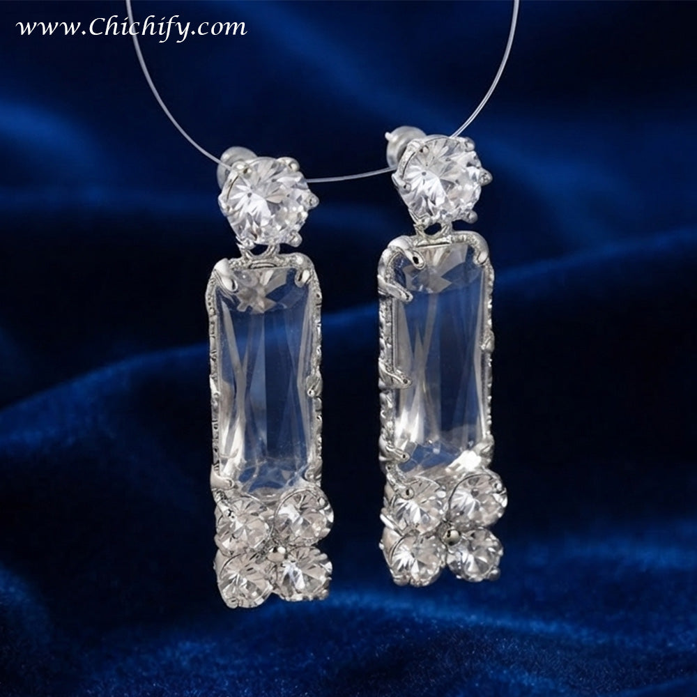 Crystal Bloom Baguette Drop Earrings