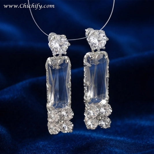 Crystal Bloom Baguette Drop Earrings