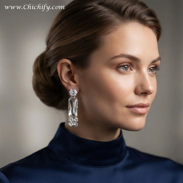 Crystal Bloom Baguette Drop Earrings