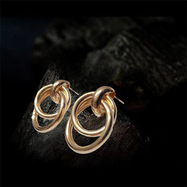 Korean Round Stylish 2 Layer Golden Hoops
