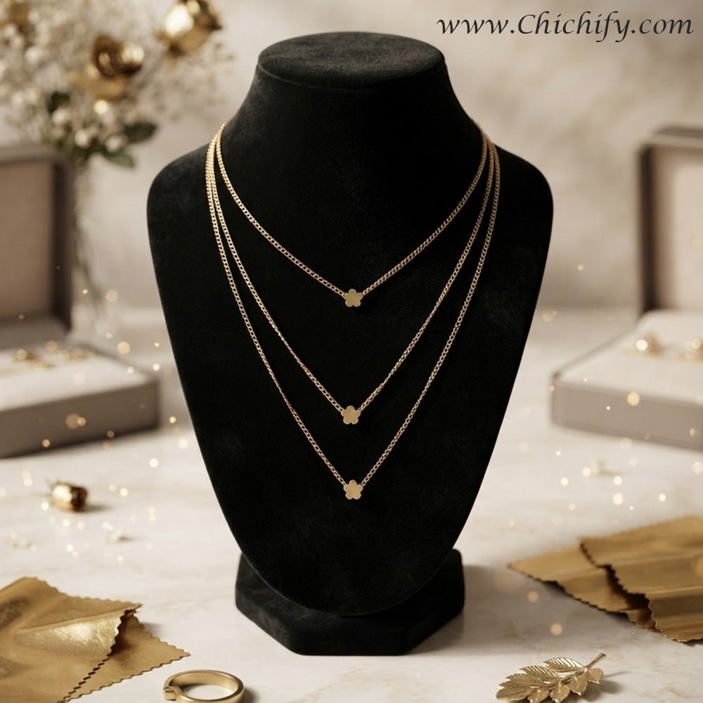 Celeste Clover Triple Layer Necklace / Chain
