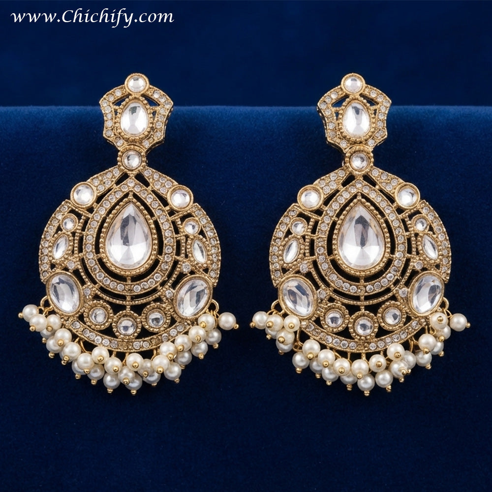 Royal Kundan Pearl Drop Earrings